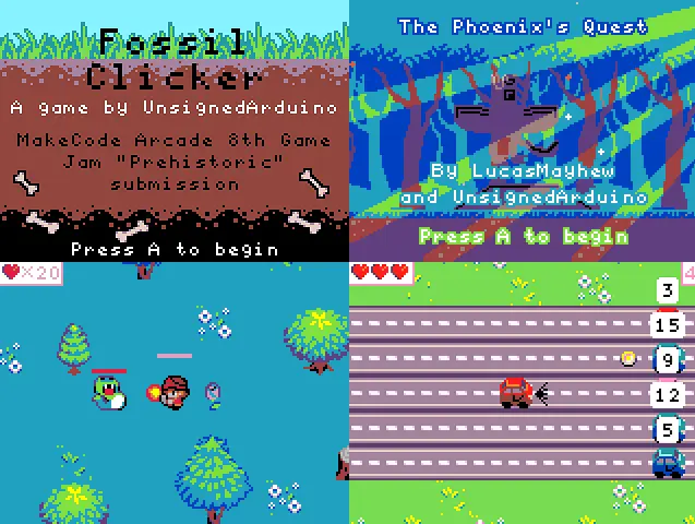 A selection of my games on MakeCode Arcade.